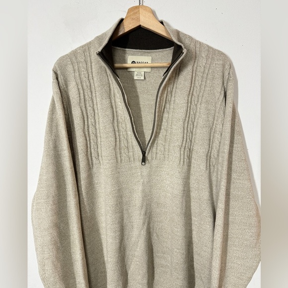 Haggar Clothing Men’s Beige Pullover 1/4 Zip‎ Mock Neck Tight Cable Knit XL - Picture 3 of 10